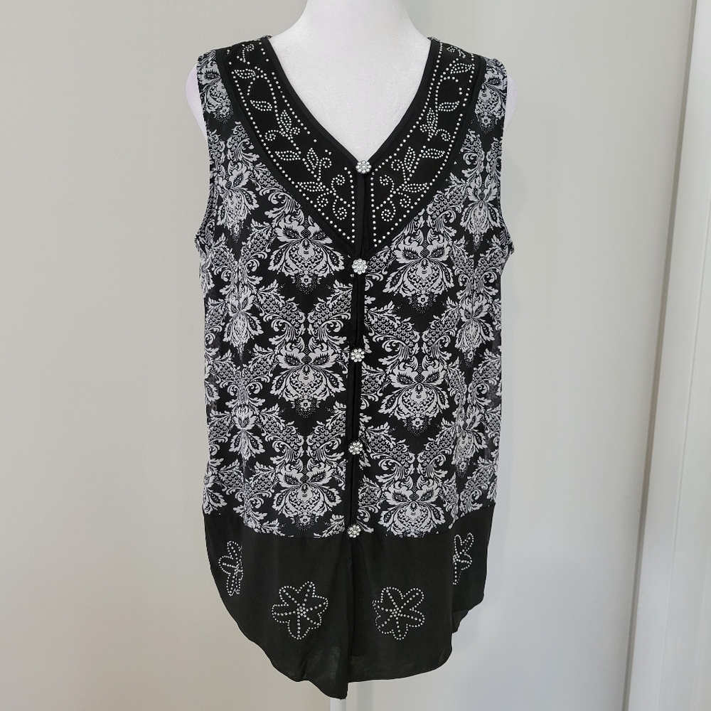 Simply Irresistible Top‎ Women MEDIUM V-Neck Rhinestones Bling Western Artsy